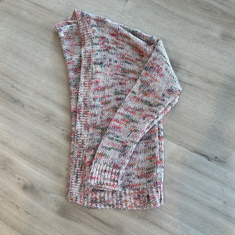 LOFT Speckled Multicolor Open Cardigan - Cream Base with Pink & Green Speckles